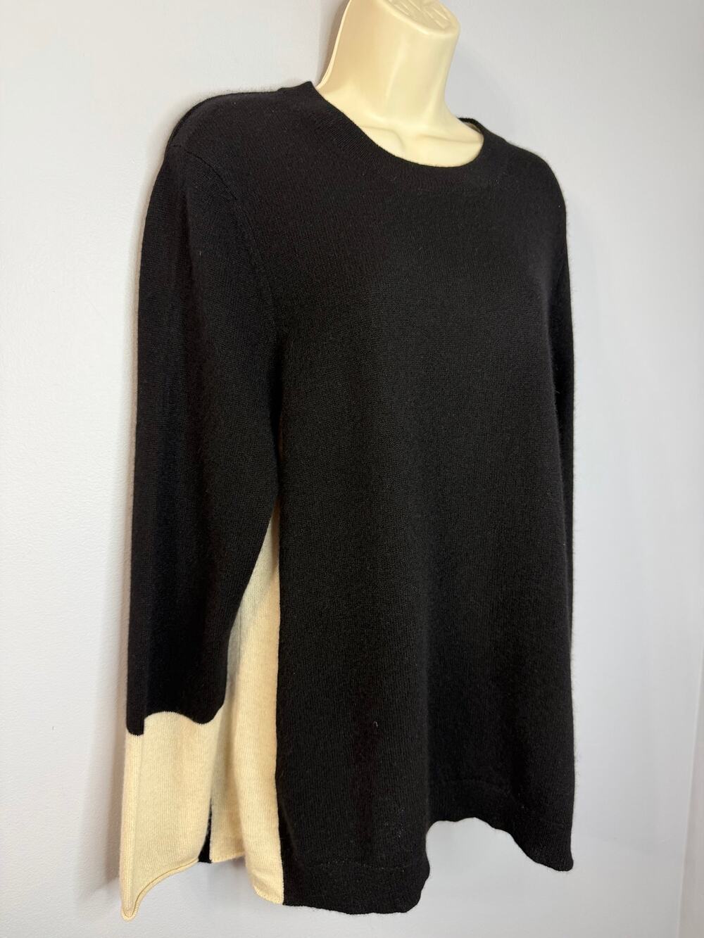 Charter Club Cashmere Crew Neck Tunic Sweater Black Cream Women's XL